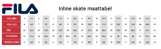 Fila Inline Skate maattabel